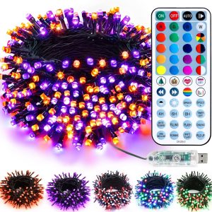 Brizled Color Changing Christmas Lights, 33ft 100 LED RGB Light String with Remote, Dimmable Mini Light String, USB Indoor Decorative Lighting Party Xmas Tree Wreath Year-Round Holiday