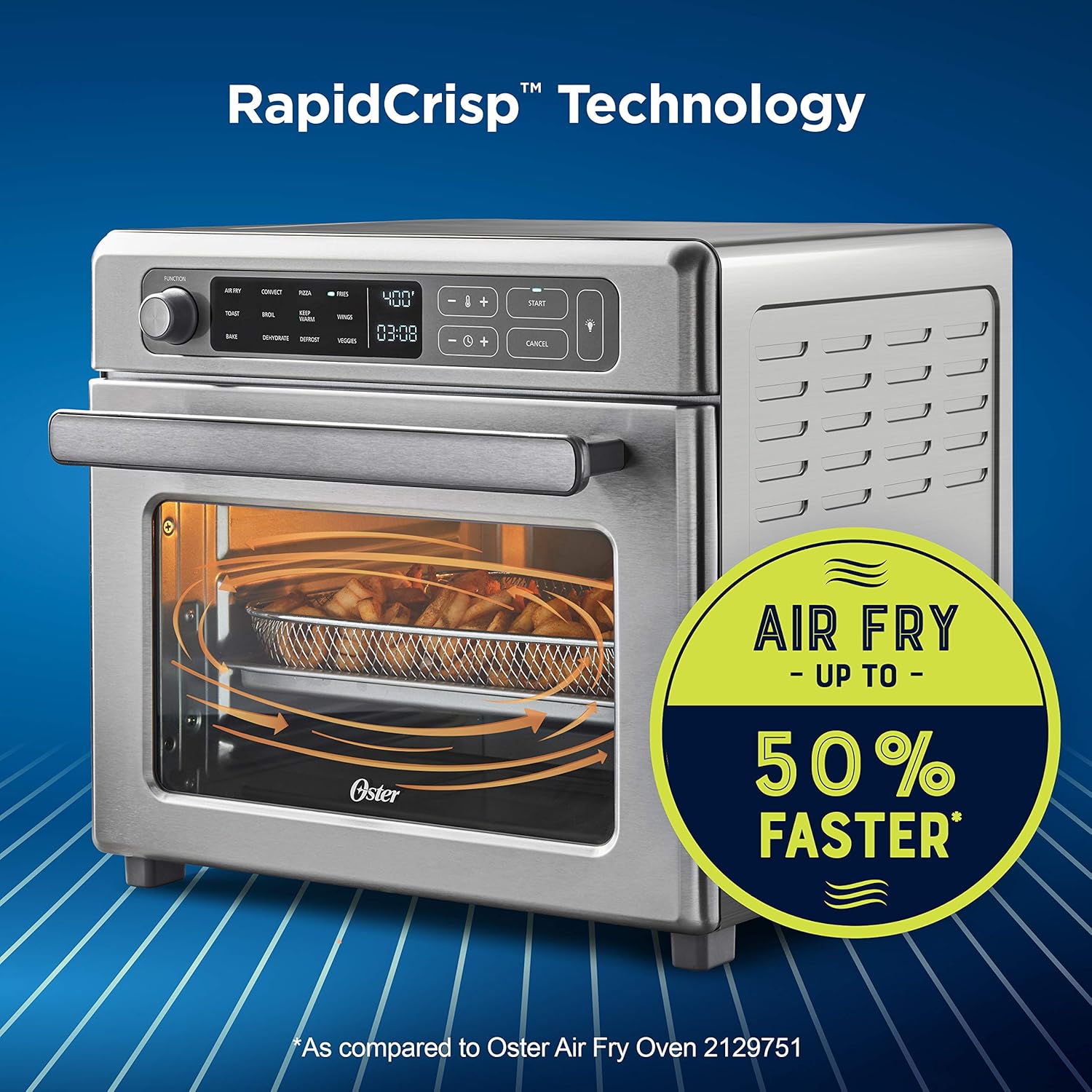 Oster Digital Air Fryer Oven with RapidCrisp, Stainless Steel, 12-Function Countertop Oven with Convection - Image 2