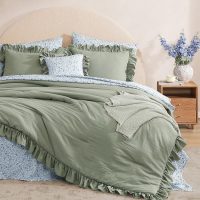 Queen Comforter Set - 7 Pieces Ruffle Sage Green Bedding Sets, Shabby Chic Farmhouse Bed in a Bag Queen with Ruffle Comforter, Floral Sheets, Pillowcases & Shams - Image 8