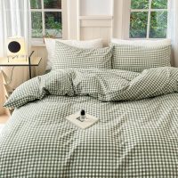 Queen Comforter Set Green Gingham Comforter Modern Style Checkered Pattern Comforter Set Boho Grid Plaid Bedding Comforter Lightweight Fluffy Soft Grid Bedding Set Queen Size Breathable - Image 5