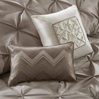 Madison Park Essentials Room in a Bag Faux Silk Comforter Set - Luxe Diamond Tufting All Season Bedding, Matching Curtains, Decorative Pillows, Taupe King(104"x92") 24 Piece - Image 8