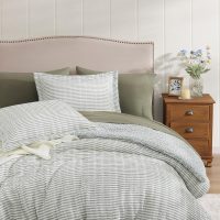 Queen Comforter Set - 7 Pieces Green Gauze Muslin Bedding Sets for All Seasons, Lightweight Breathable Bed in a Bag Queen with Revesible Farmhouse Comforter, Sheets, Pillowcases & Shams - Image 4
