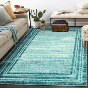 Lahome Modern Abstarct Area Rugs 5x7, Washable Teal 5x7 Bedroom Rug Soft Living Room Rug Non Slip, Low-Pile Indoor Rugs for Living Room Minimalist Floor Carpet for Dining Room Kids Playroom