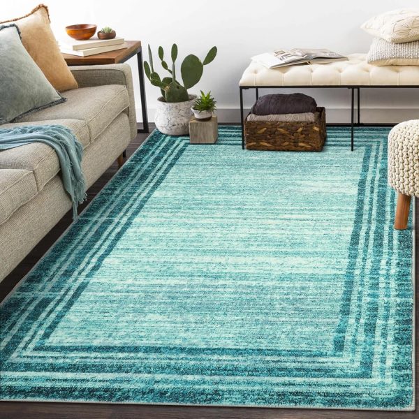 Lahome Modern Abstarct Area Rugs 5x7, Washable Teal 5x7 Bedroom Rug Soft Living Room Rug Non Slip, Low-Pile Indoor Rugs for Living Room Minimalist Floor Carpet for Dining Room Kids Playroom