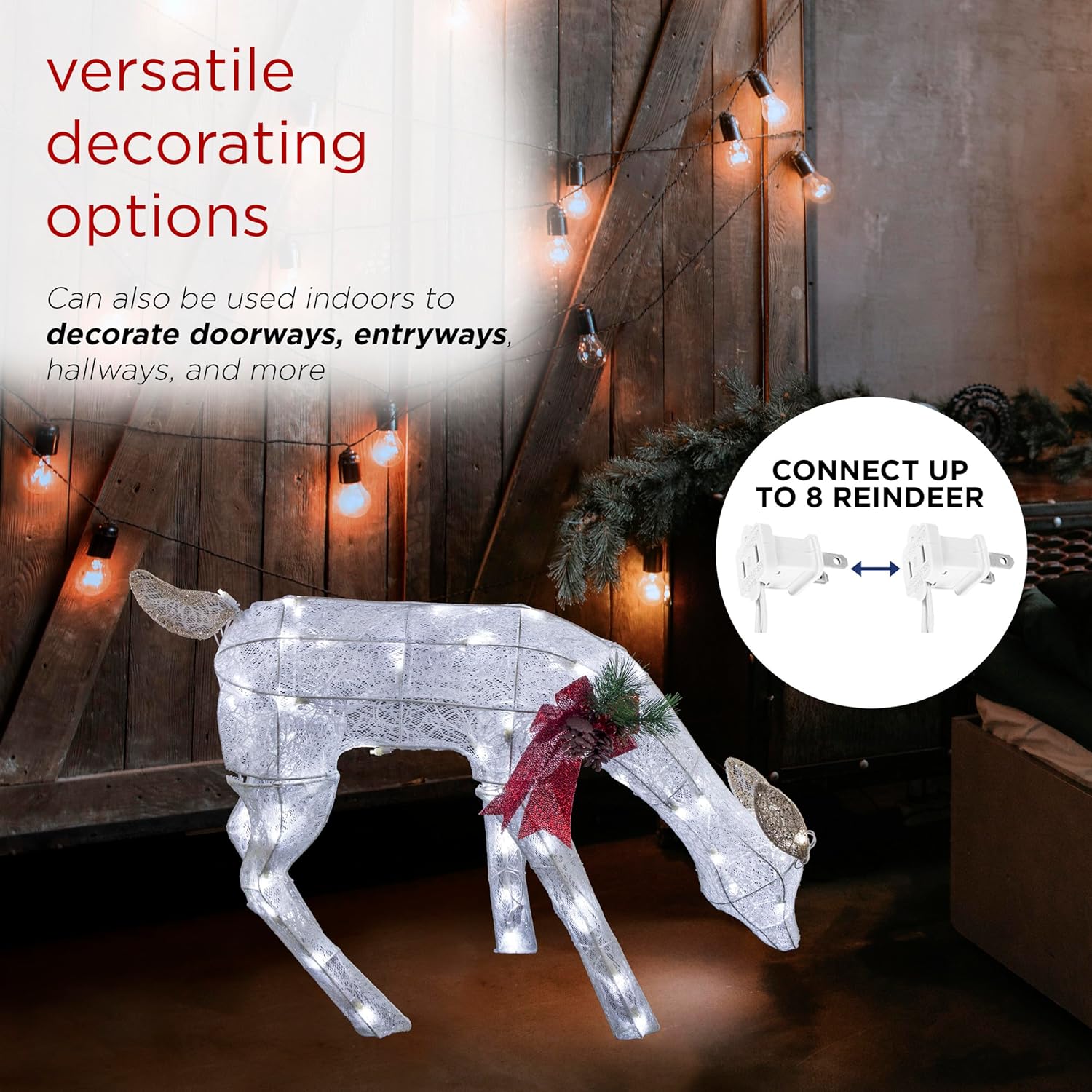 Alpine Corporation 28" H Mesh Grazing Holiday Reindeer Lawn Decoration with Cool White Lights, Christmas Decoration - Image 5