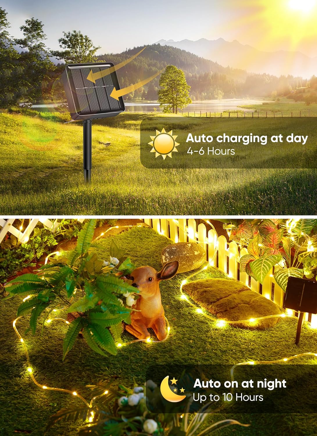 Brightown Solar Rope Lights, 39FT 100LED Outdoor Solar String Lights, IP65 Waterproof Solar Powered Fairy Lights with 8 Lighting Modes for Party Garden Yard Home Holiday Tree Decoration, Warm White - Image 3