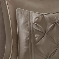 Madison Park Essentials Room in a Bag Faux Silk Comforter Set - Luxe Diamond Tufting All Season Bedding, Matching Curtains, Decorative Pillows, Taupe King(104"x92") 24 Piece - Image 3