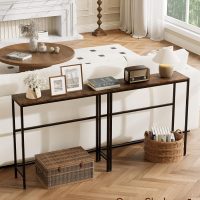 Narrow Entryway Console Table & Sofa Side Table - Industrial Brown Hallway Table for Small Spaces, Sturdy Metal Frame, Multi-Functional Living Room Bedroom Office Furniture,26.9" x 9.0" x 27.6" - Image 4