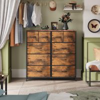WLIVE Dresser for Bedroom with 10 Drawers, Wide Fabric Dresser for Storage and Organization, Bedroom Dressers, Chest of Drawers for Living Room, Closet, Hallway, Rustic Brown Wood Grain Print - Image 4