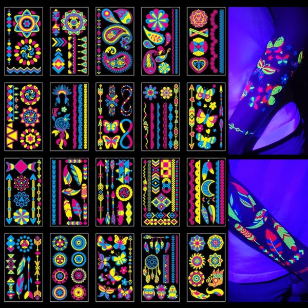 Glow in the Dark Tattoos 172 PCS – Glow in the Dark Party Supplies, Neon Body Paint Be UV Blacklight Reactive Face Temporary Tattoos for Adults, Teens | Neon Accessories, Party Favors & Decorations