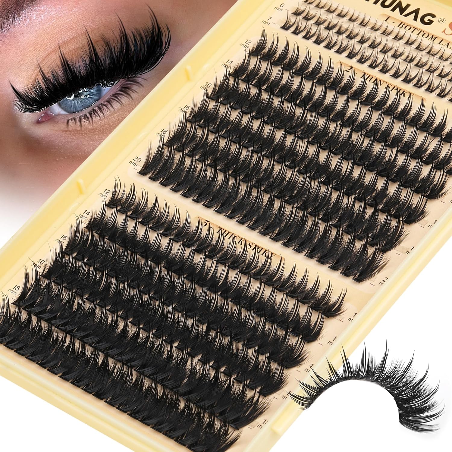 Spiky Manga Lash Clusters 12-20mm Long Eyelash Clusters 80D+100D Cluster Eyelash Extensions with Bottom Lashes Individual Fairy 300pcs Thick Volume DIY Plume Flake Cluster Lash Extension by TOOCHUNAG - Image 7