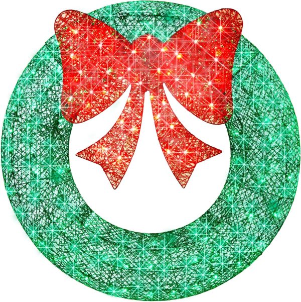 Best Choice Products 36in Pre-Lit Outdoor Christmas Wreath Decoration, LED Metal Holiday Decor for Home w/ 120 Lights, Bow - Green/Red