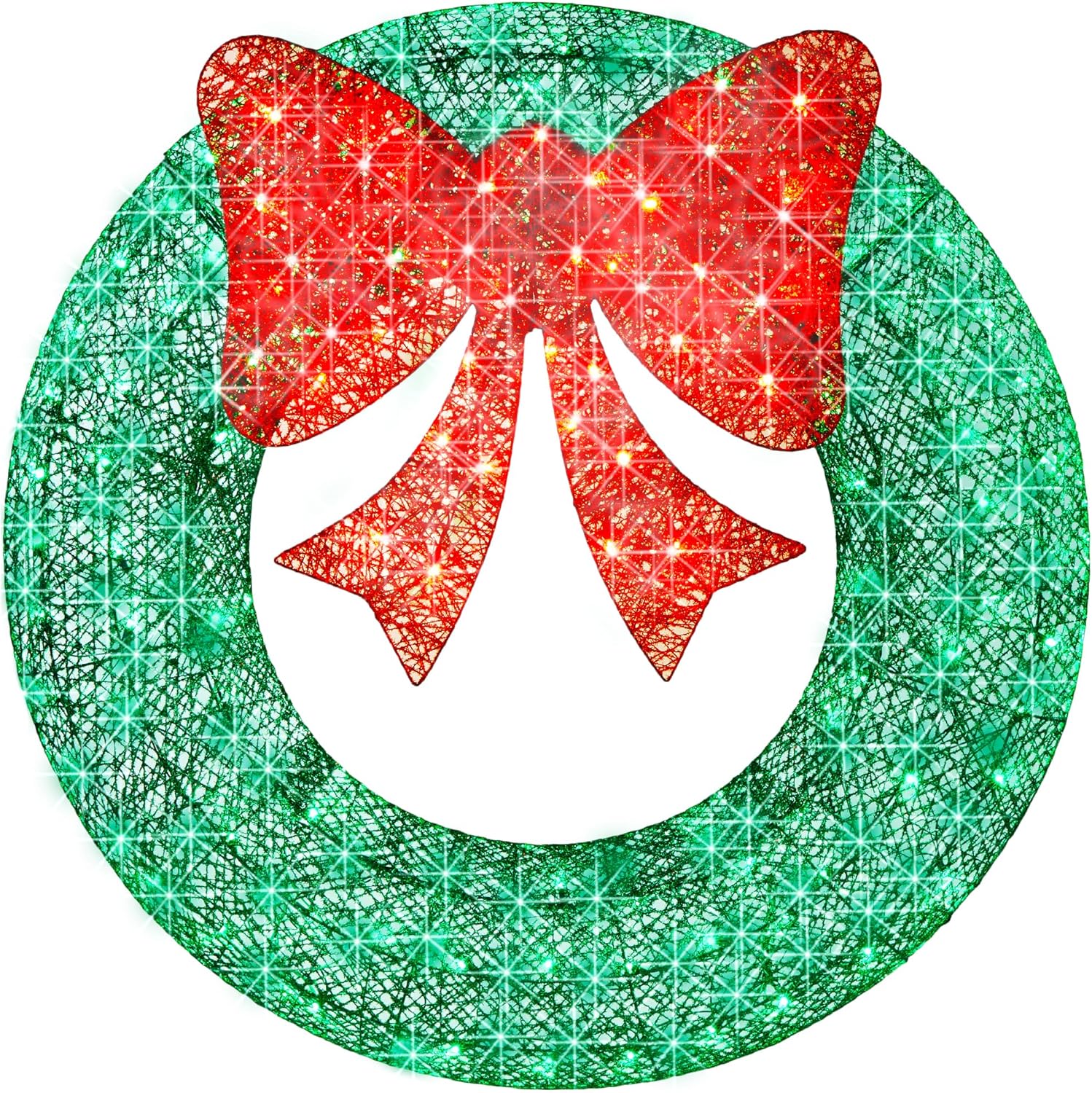 Best Choice Products 36in Pre-Lit Outdoor Christmas Wreath Decoration, LED Metal Holiday Decor for Home w/ 120 Lights, Bow - Green/Red