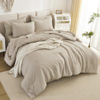 Litanika Comforters Queen Size Set Oatmeal - 7 Pieces Bed in a Bag Queen Bedding Comforter Sets, Plain Lightweight Bed Set with Comforter, Sheets, Pillowcases & Shams - Image 3