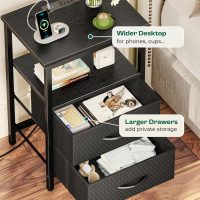 Huuger Night Stand with Charger Station and LED Lights, 2 Drawer Nightstand, Bed Side Table with Open Shelf, End Table, Fabric Dresser for Bedroom, Black - Image 7