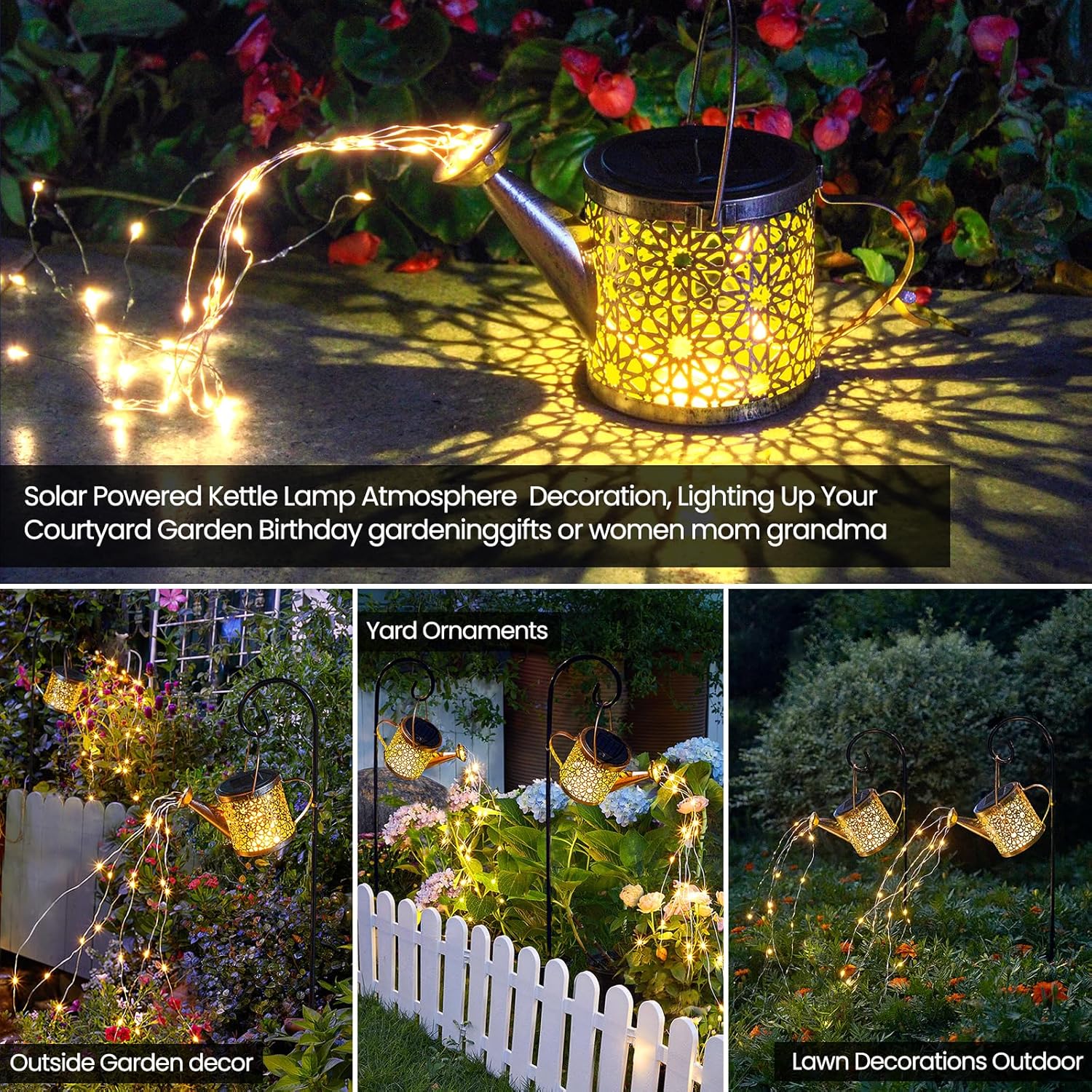 Outdoor Solar Metal Watering Can Small Hanging Decorative Waterproof Lights for Garden Decor, Yard Lights, Outside Patio Lawn, Gifts for Mom Grandma Women Birthday,1 pack, Warm White - Image 2