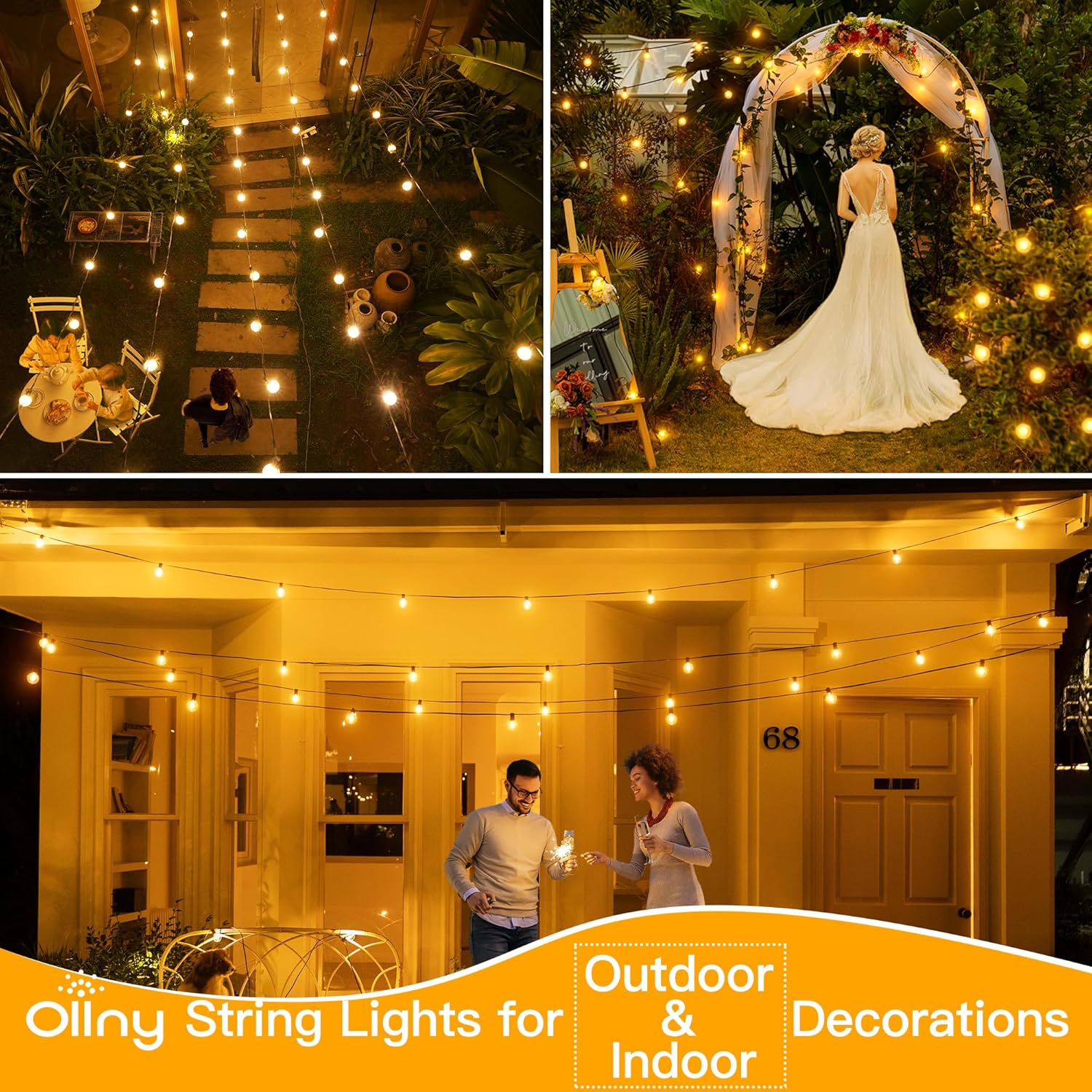 Ollny 25FT Outdoor String Lights, Waterproof Connectable Shatterproof Outside Light with 13 Edison + 1 Spare LED Bulbs Plug in, Patio Lights for Indoor Balcony Porch Camping Deck - Image 6