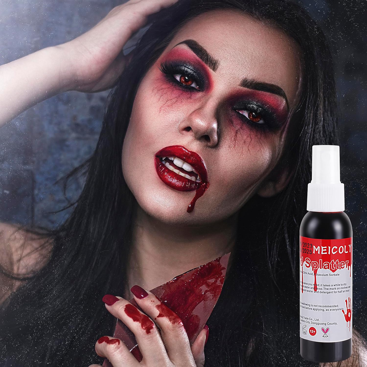 MEICOLY Blood Splatter, 2.1oz Fake Blood Spray, Halloween Liquid Blood for Clothes, Zombie Bride, Vampire and Monster SFX Scary Clown Makeup & Dress Up,Dark,1 Pack - Image 3