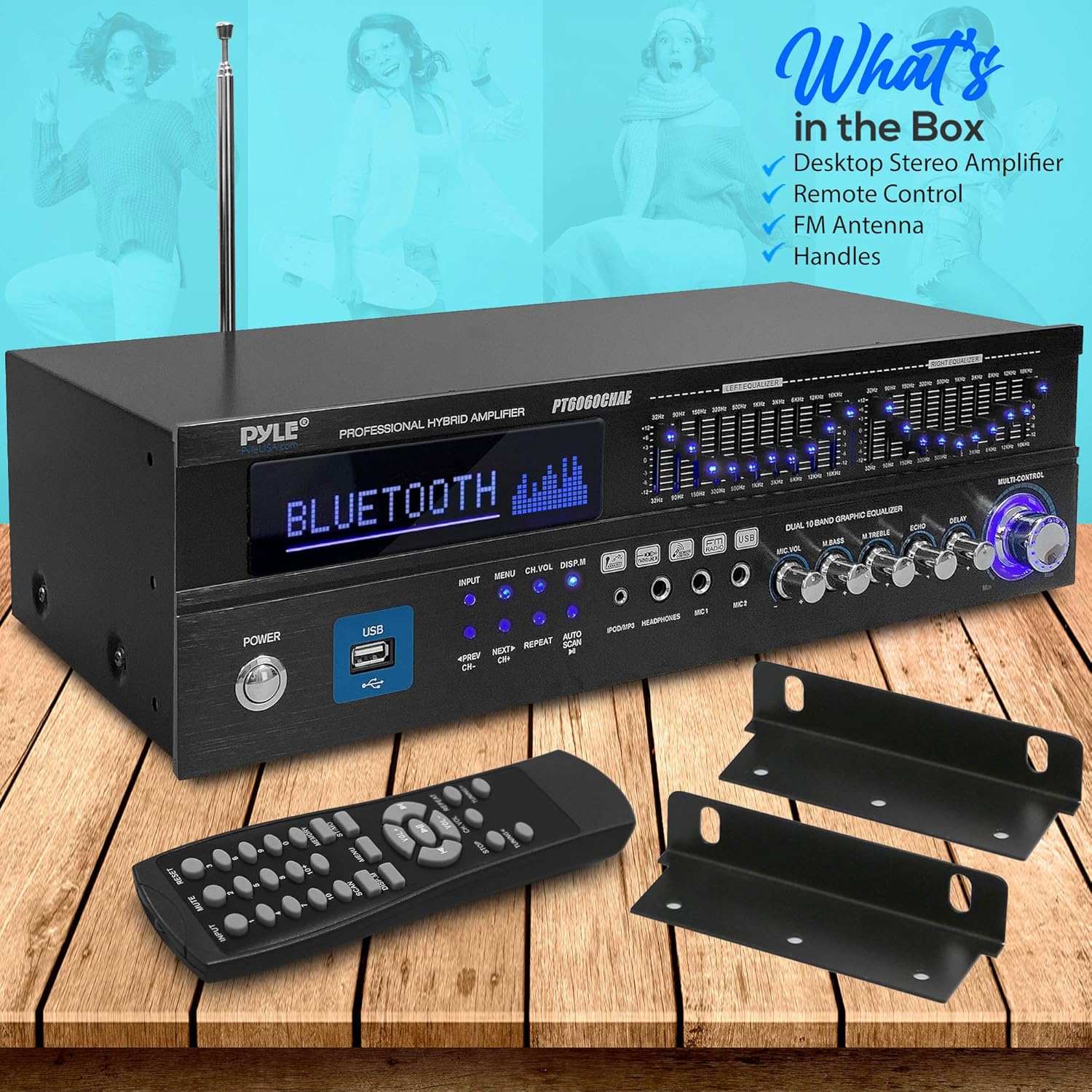 Pyle Bluetooth Hybrid Home Amplifier - 6-Channel 2000W Home Audio Rack Mount Stereo Power Amplifier Receiver w/ Radio, USB/AUX/RCA/Mic, Optical/Coaxial, AC-3, DVD Inputs, Dual 10 Band EQ - PT6060CHAE - Image 7