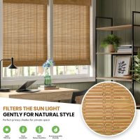 LazBlinds No Tools No Drill Cordless Bamboo Roman Shades, Custom Light Filtering Window Treatment, Roll Up Bamboo Blinds for Windows, Ceylon Light Russe - Image 4