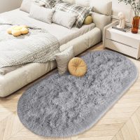 LOCHAS Bedroom Rug 2.6' x 5.3', Gray Fluffy Shaggy Area Rug for Bedroom Bedside, Soft Oval Throw Rugs Carpet for Kids Girls Nursery Living Room Home Decor - Image 4