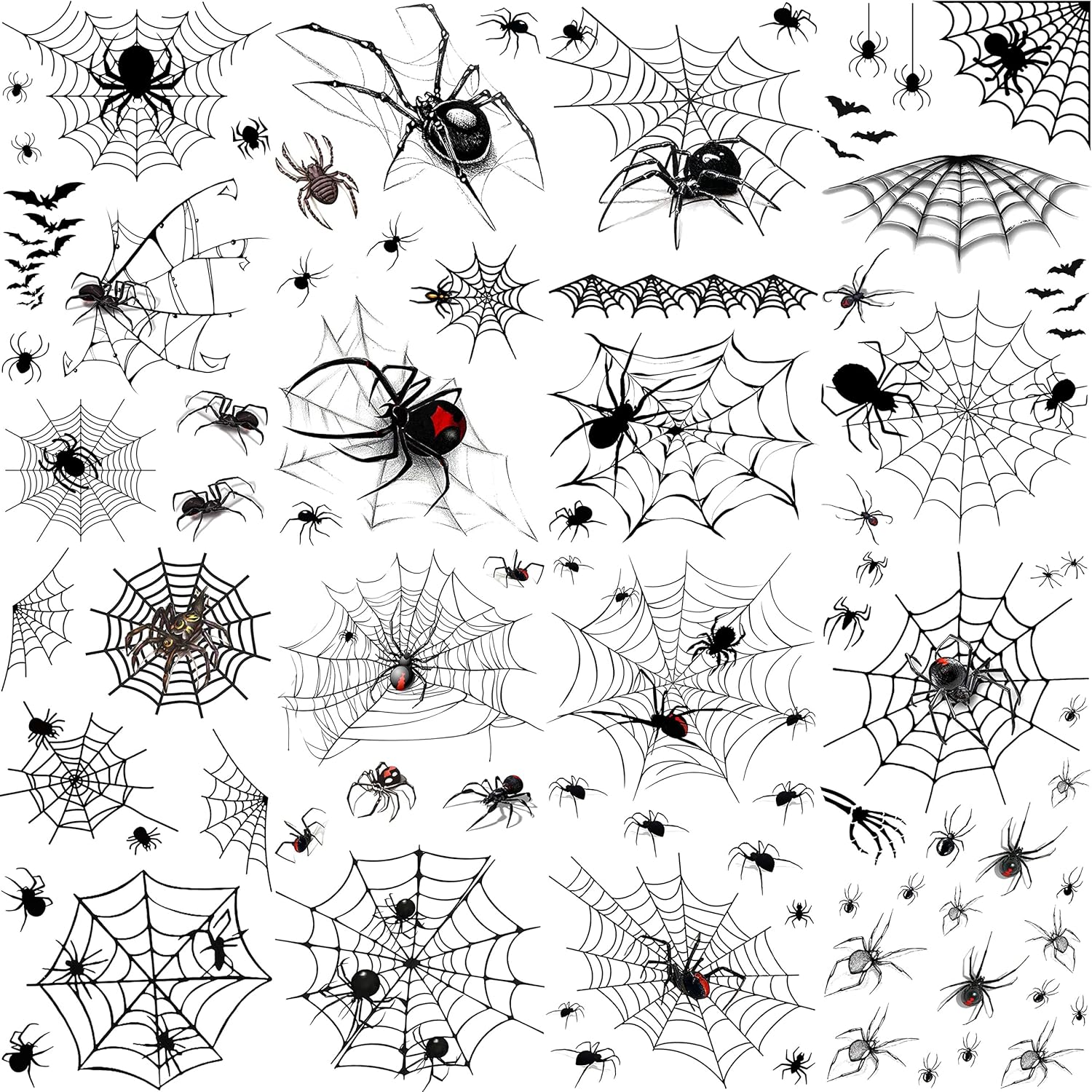 COKTAK 8 Sheets Large 3D Spider Web Temporary Tattoos Halloween Makeup Kit For Women Adults Realistic Witch Bat Zombie Fake Face Tattoos Sticker For Kids Men Adults Scary Halloween Decals Spiderweb - Image 7