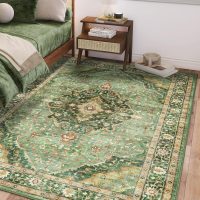 Green Rugs for Bedroom Area Rugs 5x7 Washable Rugs Boho Vintage Oriental Large Foldable Faux Wool Carpet for Living Room Nursery Room Dorm Kids Playroom Home Office - Image 4