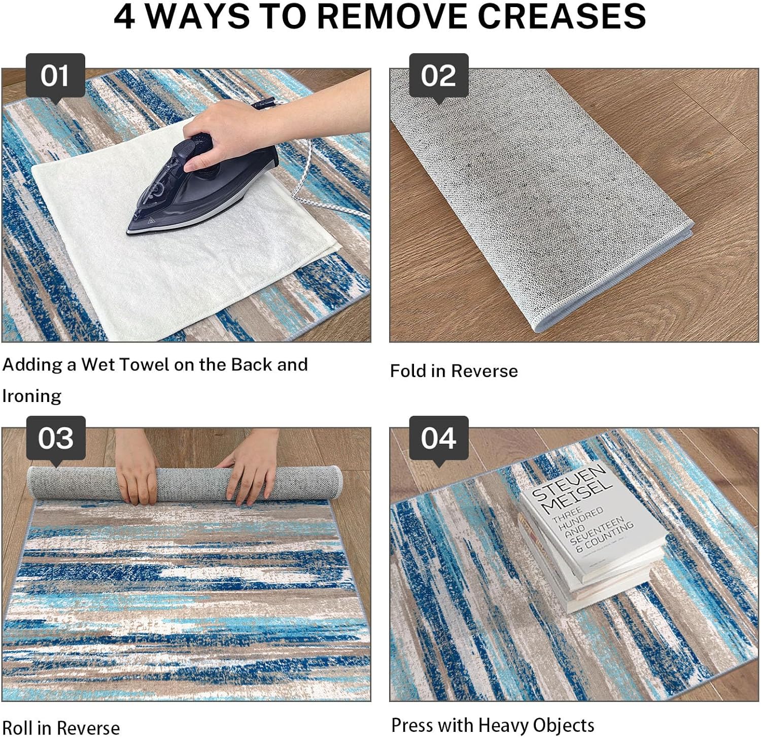 Modern Abstract Small Area Rug Indoor 3x5 Washable Rug Non-Slip Soft Entryway Rug Blue Kitchen Mats Thin Print Faux Wool Floor Carpet Throw Rugs for Entrance Bedroom Office Home Decor - Image 4