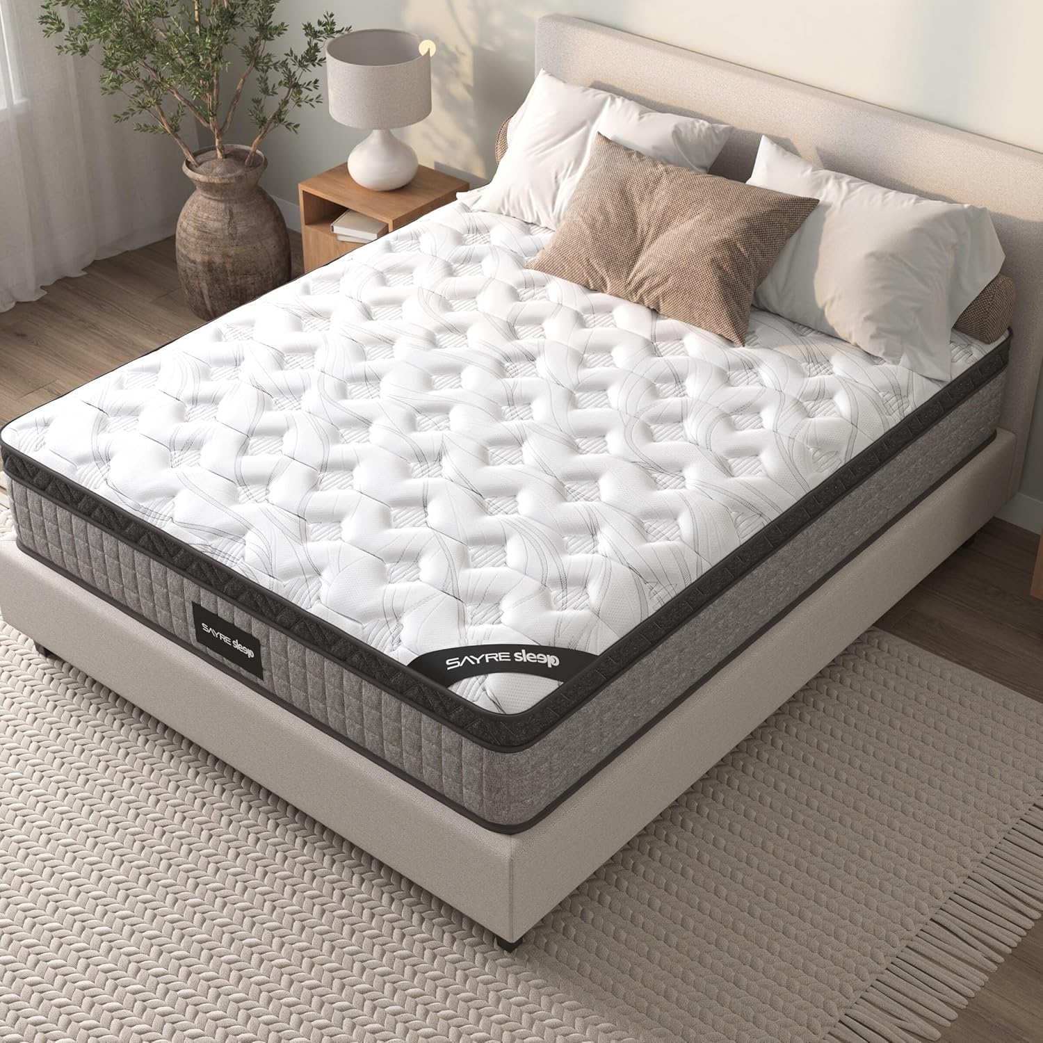 12'' Queen Mattress, Queen Size Mattress in a Box, Modern New Diamond Innerspring Hybrid and Cooling Gel Memory Foam Mattresses, Pressure Relief & Motion Isolation, RV Medium Firm Matress (12'')