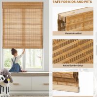 LazBlinds No Tools No Drill Cordless Bamboo Roman Shades, Custom Light Filtering Window Treatment, Roll Up Bamboo Blinds for Windows, Squirrel - Image 3