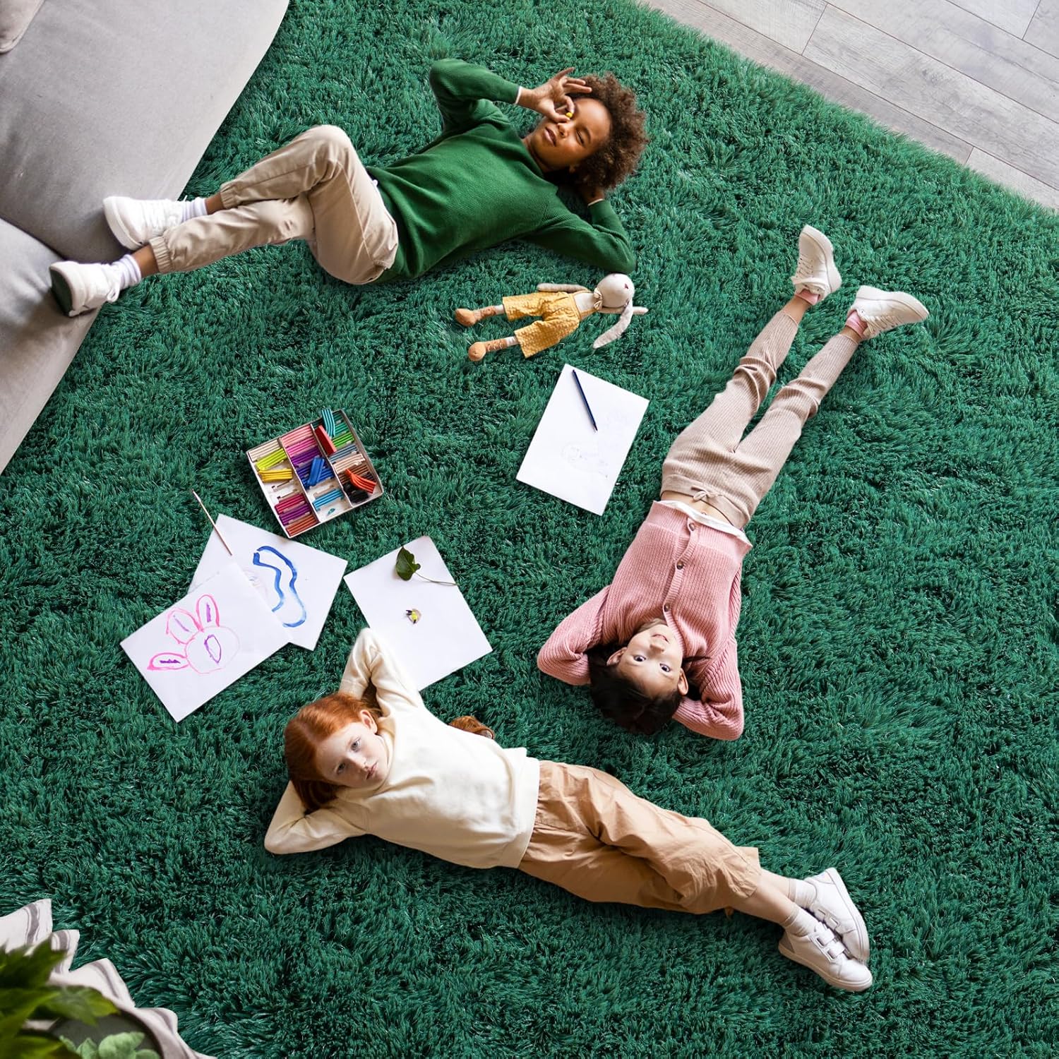 Super Soft Area Rugs for Living Room, 4x6 Feet Modern Shag Dark Green Rug, Fluffy Plush Non-Slip Green Carpet for Girls Boys Teens, Kids Home Decor for Bedroom Dorm Nursery Classroom, Carpets - Image 8