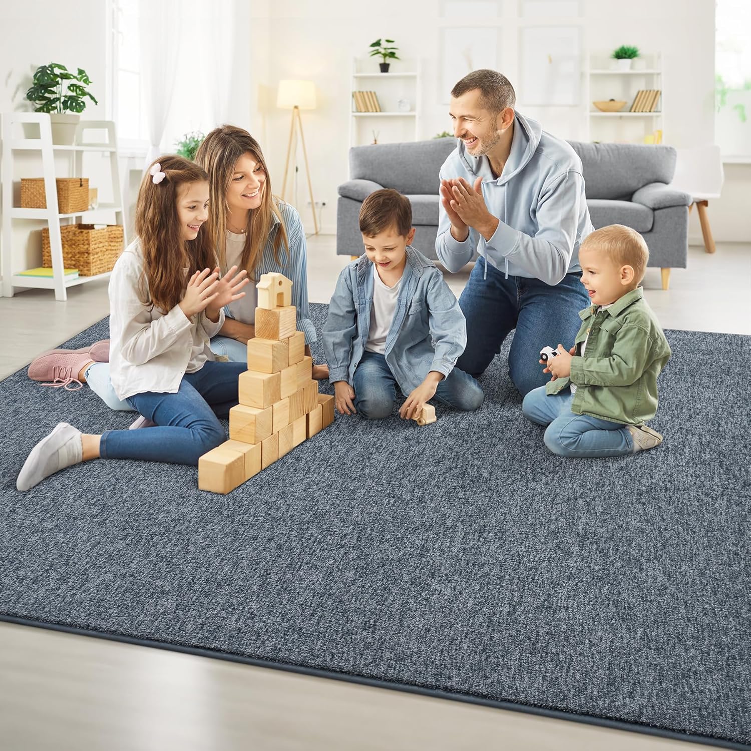 Chicrug Modern 3x5 Area Rugs for Bedroom Living Room, Memory Foam Low-plie Carpet Rug for Kids Playroom, Indoor Floor Rug for Bedside Dorm Dining Room Home Decor, Dark Blue and White - Image 4