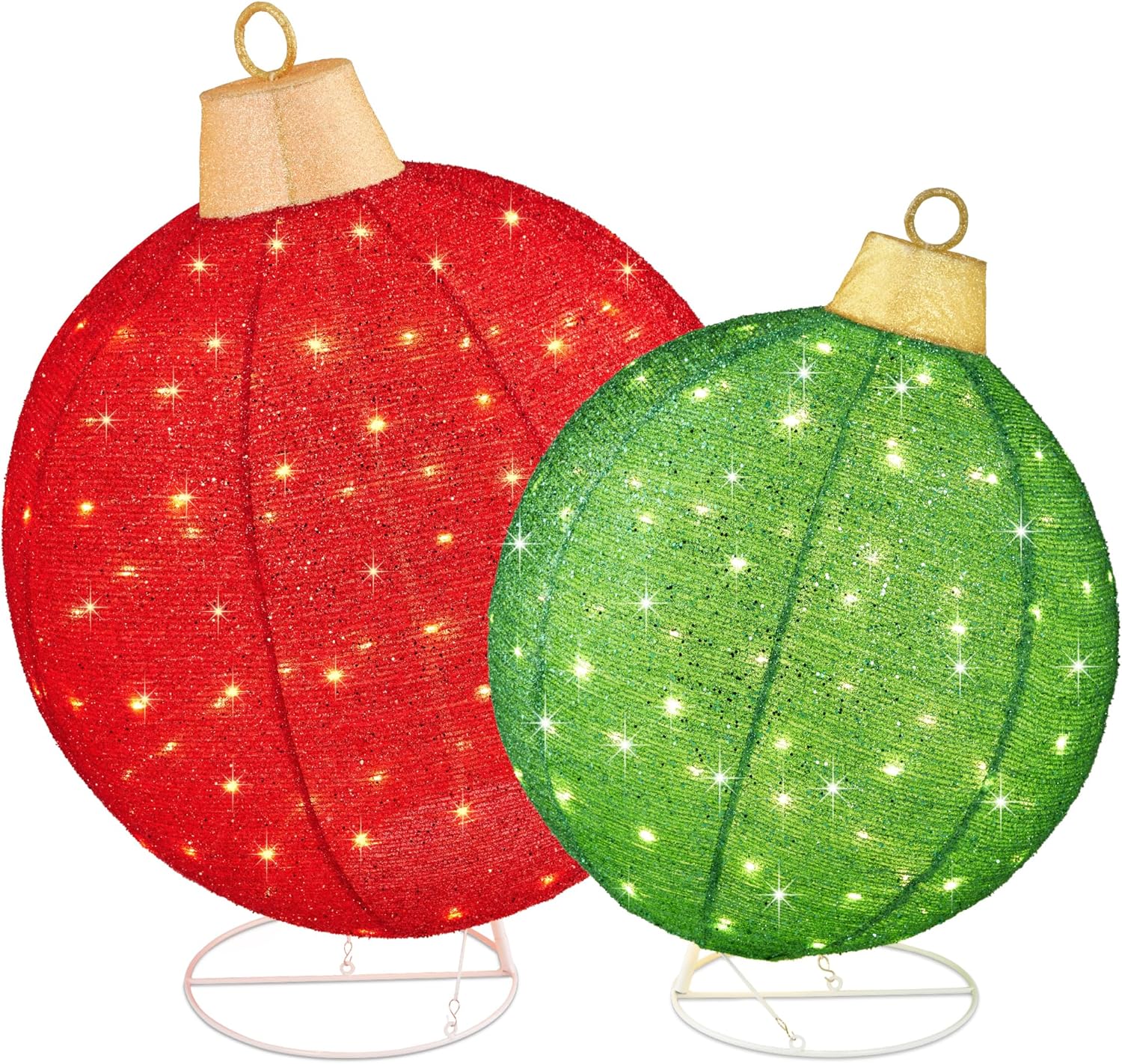 Best Choice Products 2pc Lighted Pop-Up Outdoor Christmas Ornament Set, Holiday Ball Decoration w/ 180 LED Lights, 8 Light Functions - Red/Green