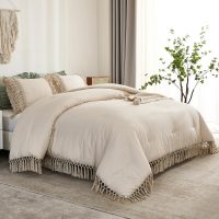 Andency Comforter Queen Size Set Beige, 3 Pieces Tassel Boho Lightweight Winter Bedding Comforters & Sets, All Season Bed Set (90x90In Comforter & 2 Pillowcases) - Image 9
