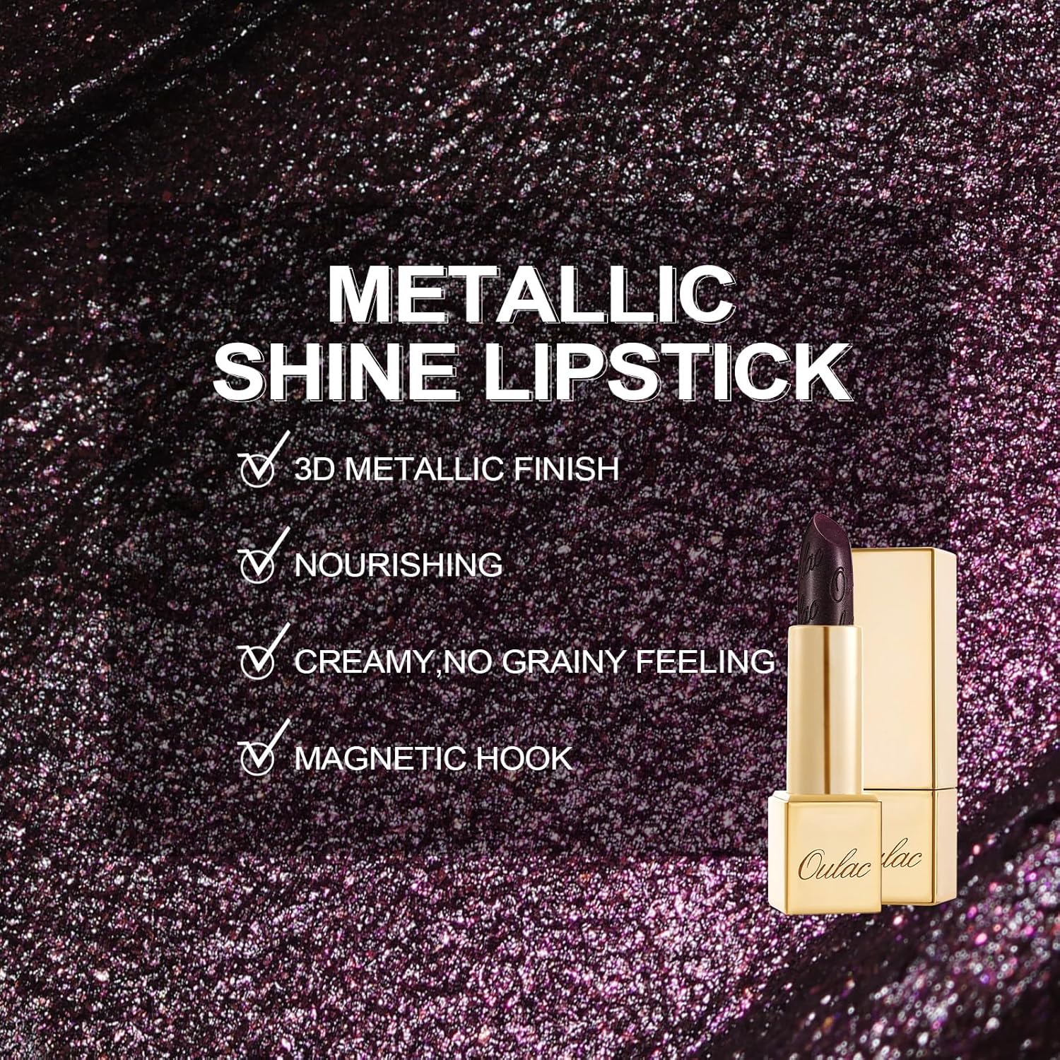 Oulac Halloween Black Lipstick for Women, Black with Raspberry Shimmer, High-Impact Lipcolor with Moisturizing Creamy Formula, Vegan & Cruelty-Free, Midnight Mirage (21) - Image 5