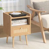 Night stand Set of 2, Bedside Tables with Charging Station, Rattan End Tables, Boho Bed Side Tables, Wood Nightstands set of 2 for Kids' Room Farmhouse Bedroom Living Room Dorm Sofa Couch (Natural) - Image 7