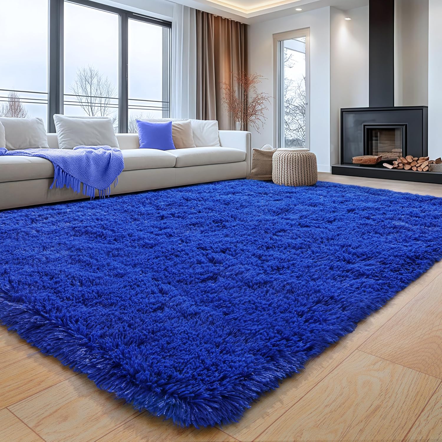 Blue Fluffy Area Rug for Bedroom, 4x5.9 Feet Shag Rugs for Living Room, Kids Rooms Boys Room Nursery, Soft and Comfy, Fuzzy Carpet Teen Dorm Home Decor Aesthetic, Upgrade Non Slip - Image 2