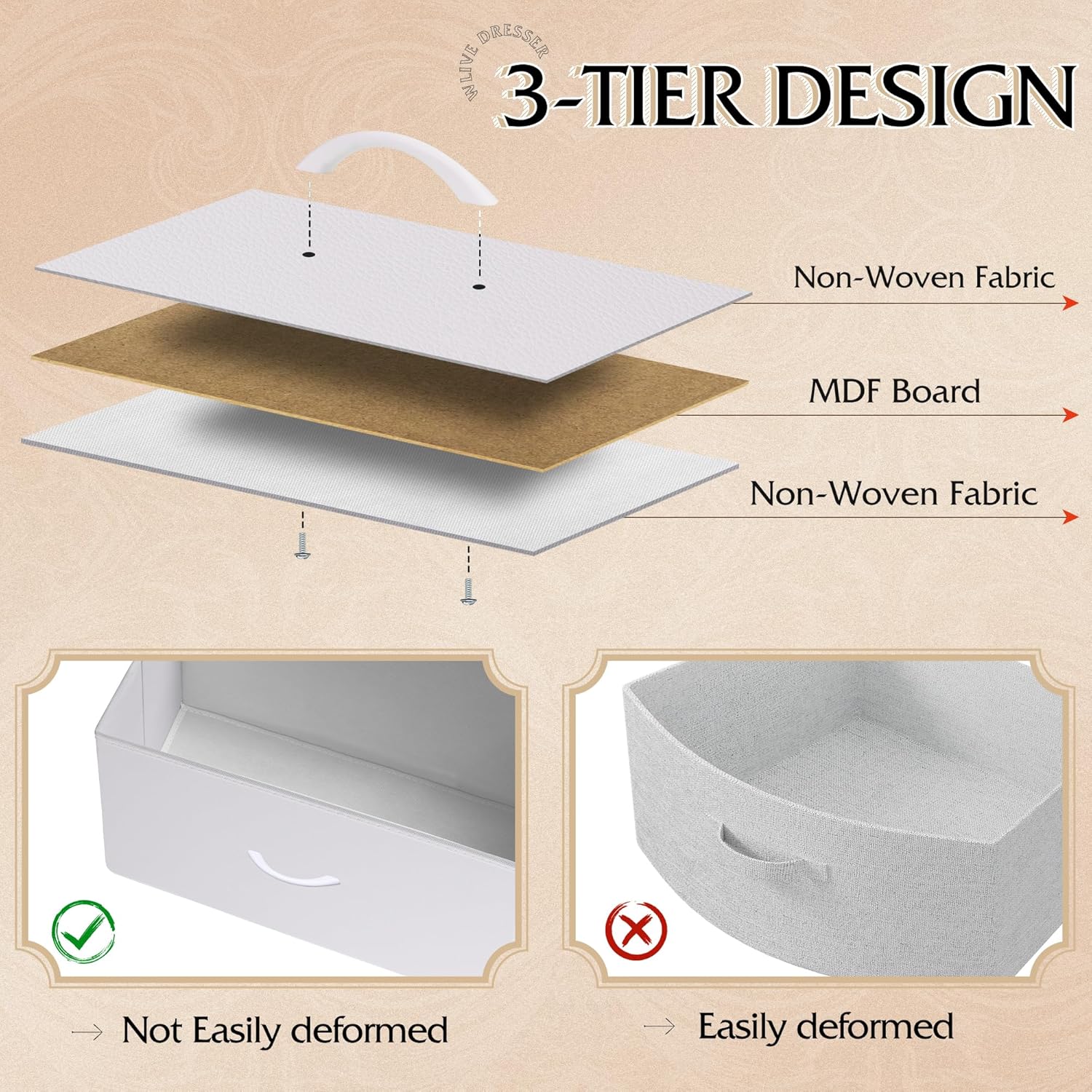 WLIVE Fabric Dresser for Bedroom, Tall Dresser with 8 Drawers, Storage Tower with Fabric Bins, Double Dresser, Chest of Drawers for Closet, Playroom, Dormitory, White - Image 7