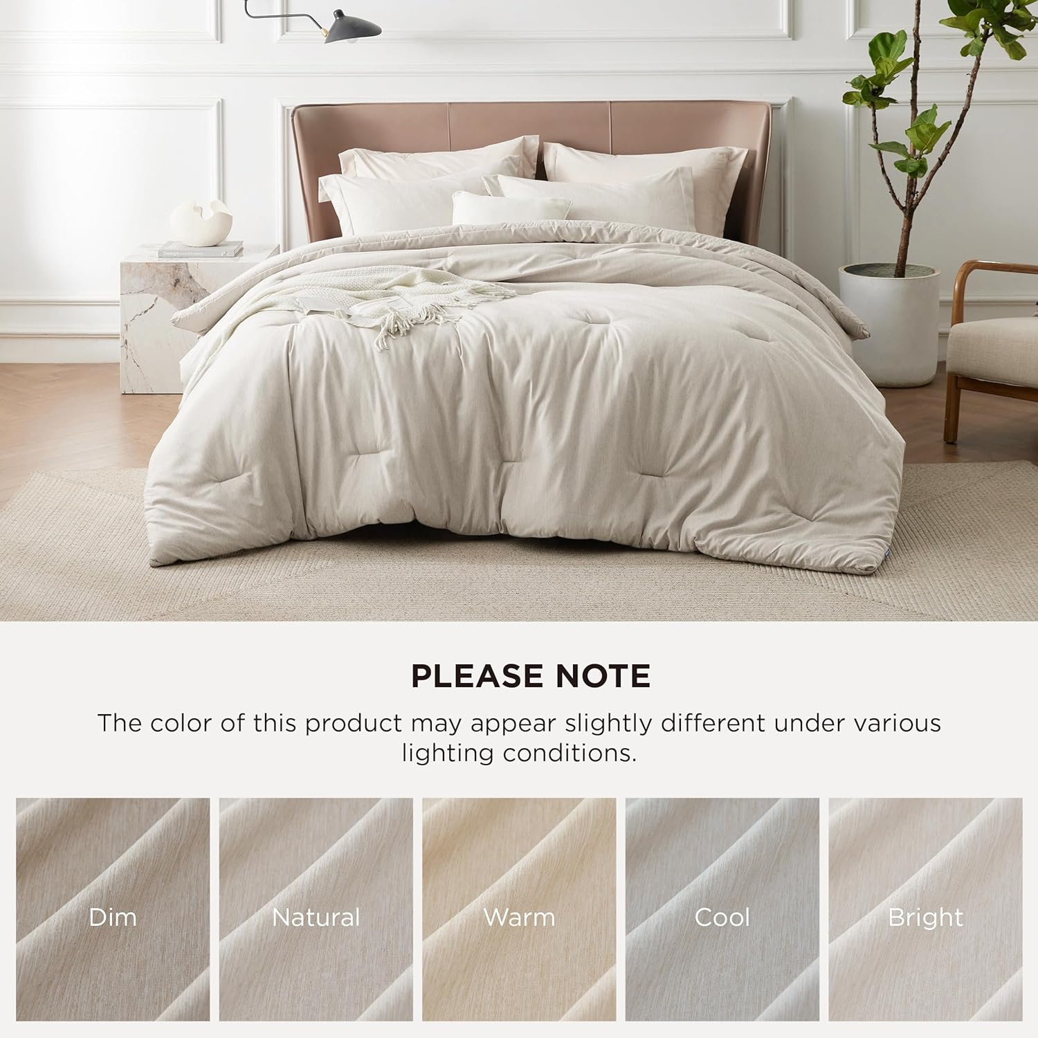 Bedsure Oversized Queen Comforter Set - Beige Soft Bedding for All Seasons, Cationic Dyed Bed Set, 3 Pieces, 1 Oversized Queen Size Comforter (98"x98") and 2 Pillow Shams (20"x26"+2") - Image 7