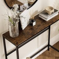 Narrow Entryway Console Table & Sofa Side Table - Industrial Brown Hallway Table for Small Spaces, Sturdy Metal Frame, Multi-Functional Living Room Bedroom Office Furniture,26.9" x 9.0" x 27.6" - Image 5