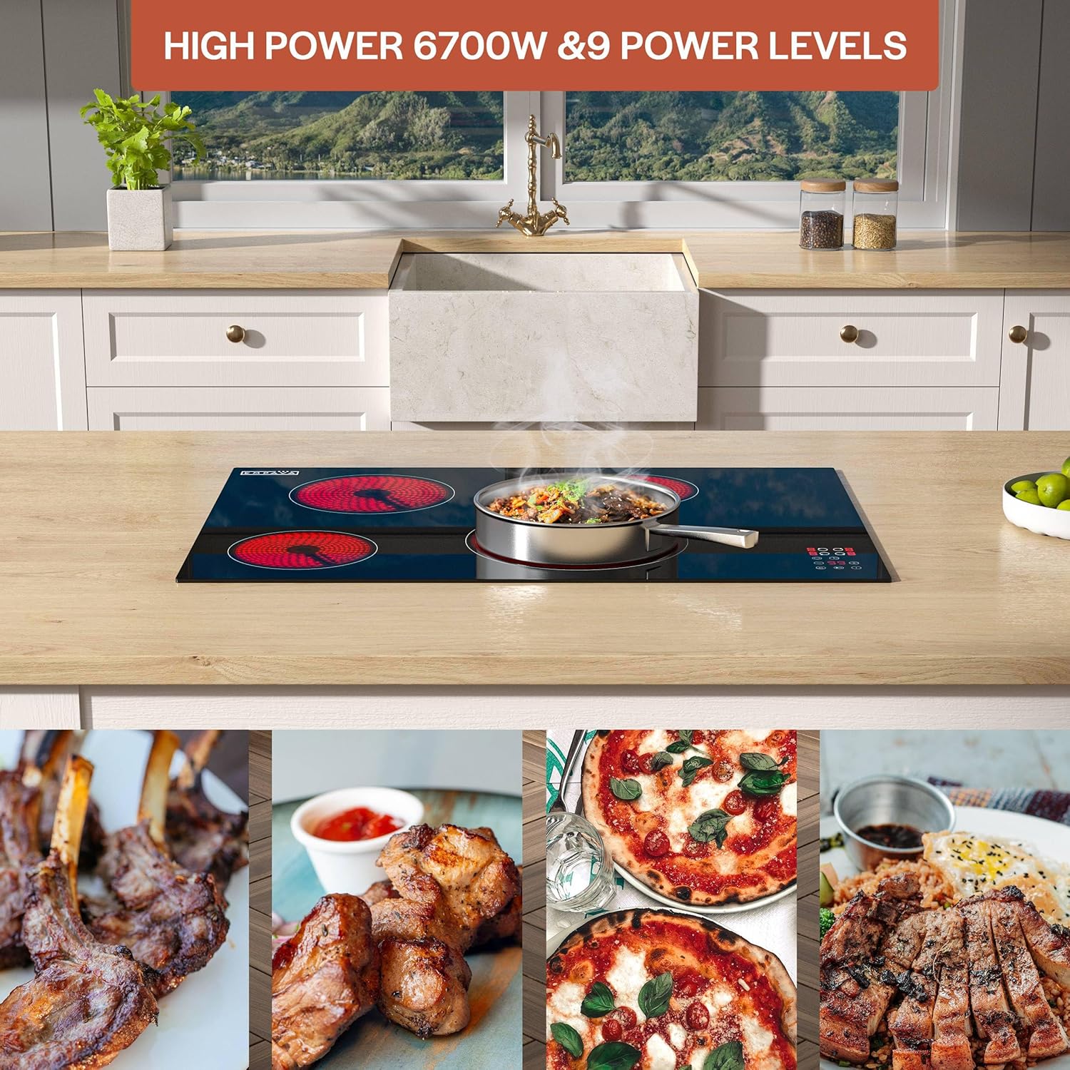 Empava Electric Cooktop, 30 inch 4 Burners, Built in Radiant Stove, Including Dual Zone Element, Ceramic Glass Smooth Surface in Black, ETL Certified, All Kinds of Cookware, 220-240V, No Plug - Image 3