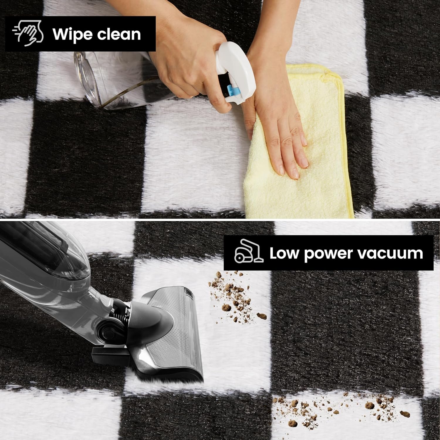 Super Soft Rug for Bedroom, 5x7 Ft Black and White Area Rug Classic Checkered Shaggy Anti-Skid High Pile Soft Fluffy Rug Fuzzy Carpet for Living Room Bedroom Kids Room Nursery, Dorm Home Decor - Image 3