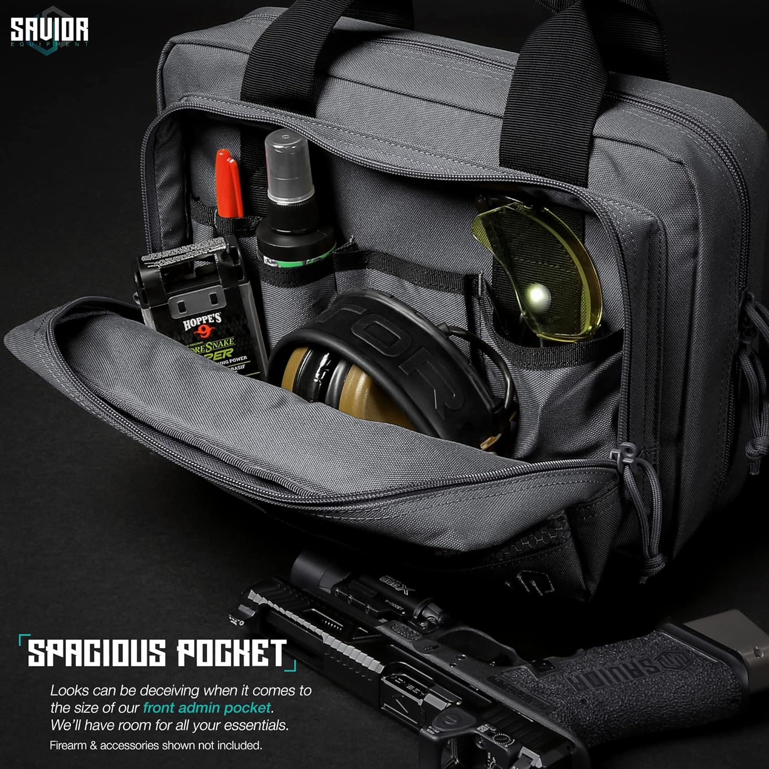 Savior Equipment Specialist Series Tactical Double Scoped Handgun Firearm Case Pistol Bag for Outdoor Hunting Shooting Range, Lockable Compartment, Additional Magazine Storage Slots - Image 5