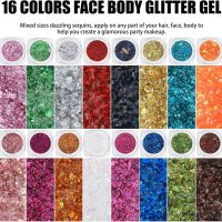 16 Colors Chunky Fine Mixed Holographic Glitter Gel Set for Face and Body Makeup Festival Party Sparkle Glitter Gel Decoration Rave Accessories - Image 3