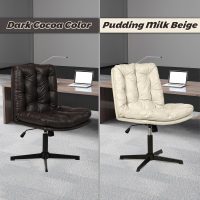Adjustable Swivel Armless Home Office Desk Chair L Shape, Criss Cross Chair with Lumbar Support for Small Space, Home, Office, Dressing Room, Bedroom(Dark Cocoa) - Image 7