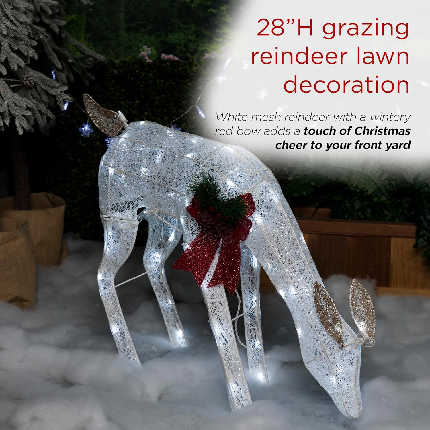 Alpine Corporation 28" H Mesh Grazing Holiday Reindeer Lawn Decoration with Cool White Lights, Christmas Decoration - Image 4