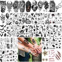 52 Sheets Black Halloween Temporary Tattoos for Kids Men Women, Include 10 Sheets Large Half Arm Sleeve Fake Tattoos, 200+ PCS Spider Snake Tiger Lion Skull Bat Vampire Scar Halloween Tattoos - Image 4