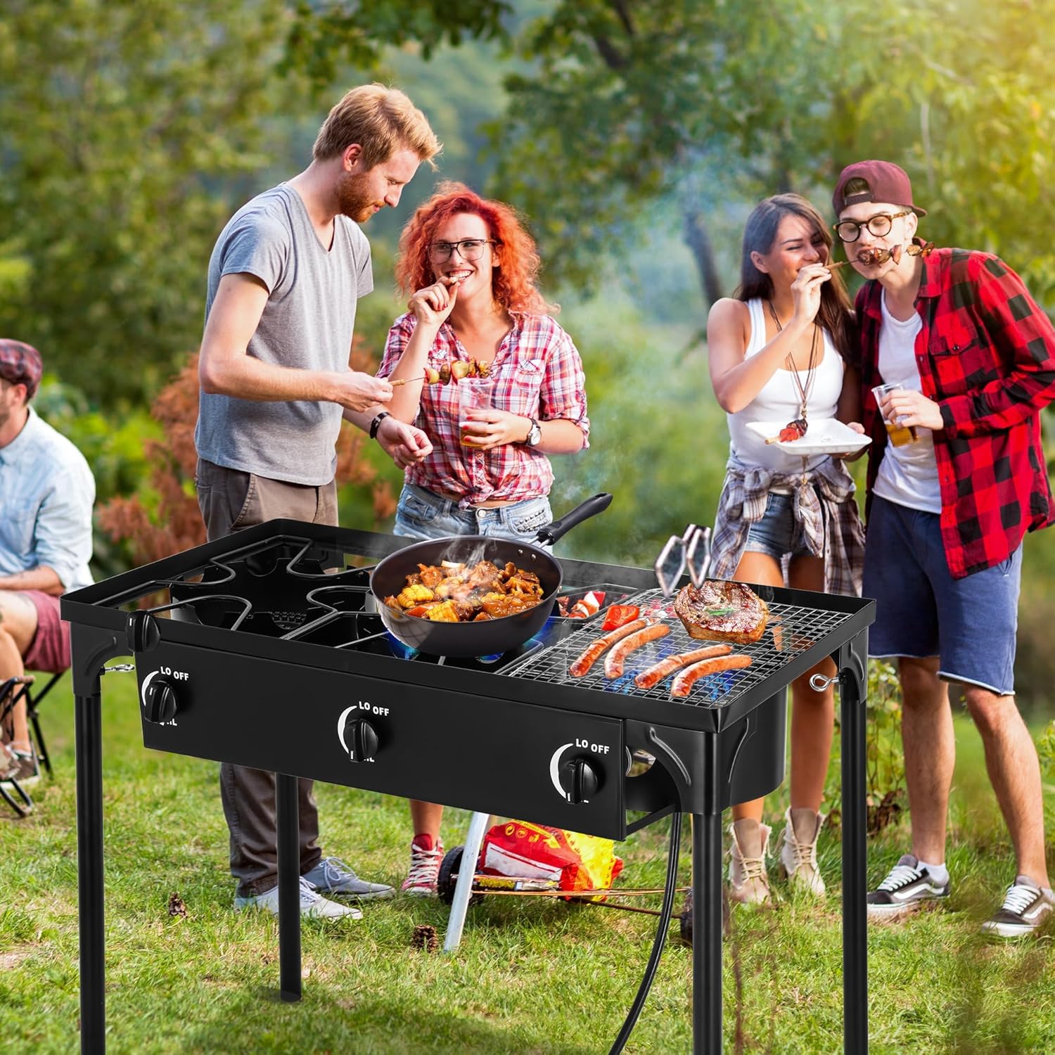 Outdoor Camping Stove, 225000 BTU, High Pressure 3 Burner, Propane Gas Cooker with Detachable Legs, 30 PSI Regulator - Image 9