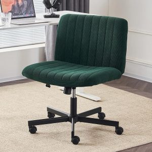 Crossleg Chair with Wheels Wide Seat Home Desk Criss Computer Chair Velvet Swivel Side Vanity Chair Green for Girl