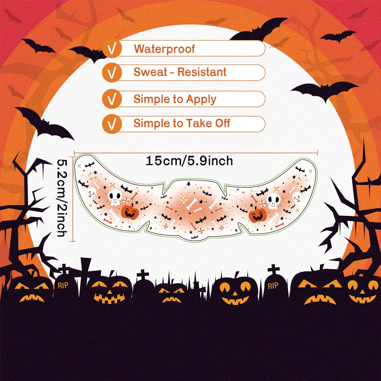 Halloween Party Favors - 9 Pack Black Bat Freckles Face Tattoos | Halloween Games Gifts Crafts Treats for Kids - Halloween Makeup Costumes Accessories Party Decorations Supplies for Women Adult 2025 - Image 4